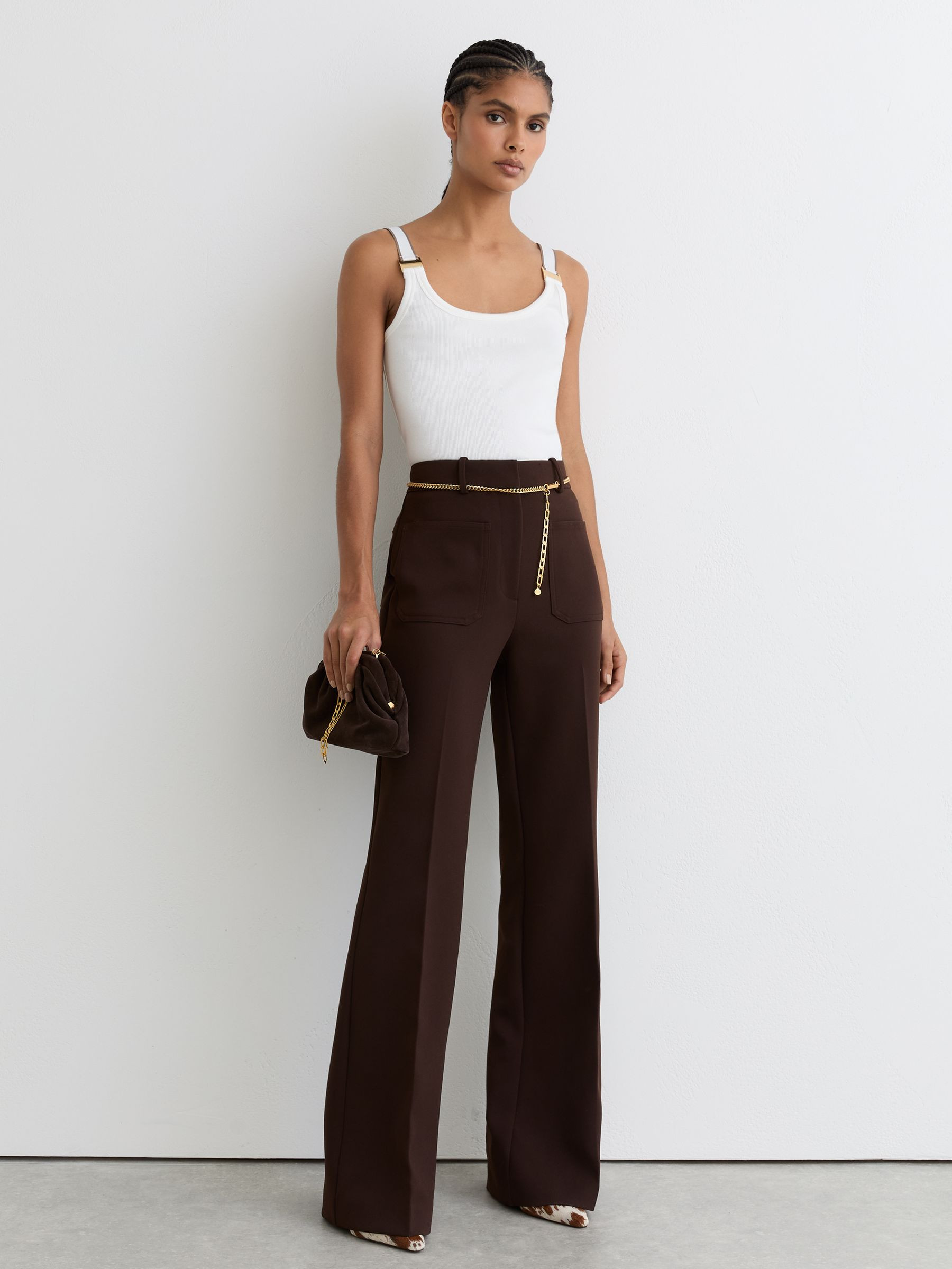 Reiss Stretch-Cotton Hardware-Detail Vest in White/Camel | REISS | Reiss US