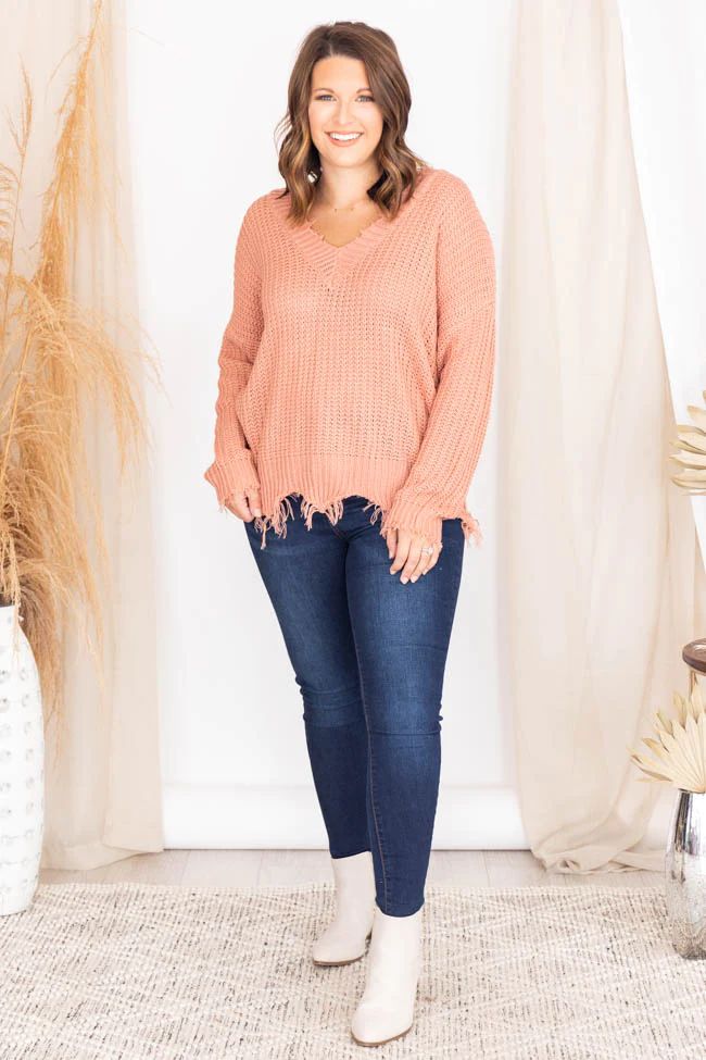 Commitment To Cool Mauve Distressed Sweater FINAL SALE | The Pink Lily Boutique