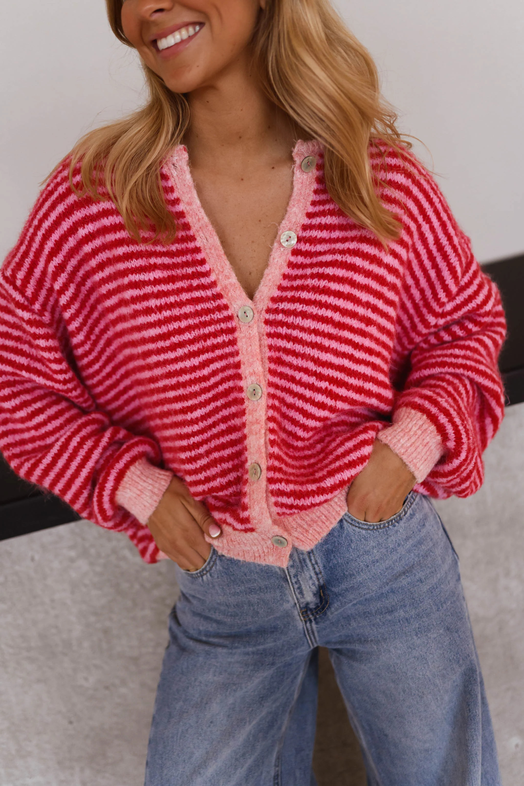 Pink and Red Striped Glad Cardigan | Easy Clothes