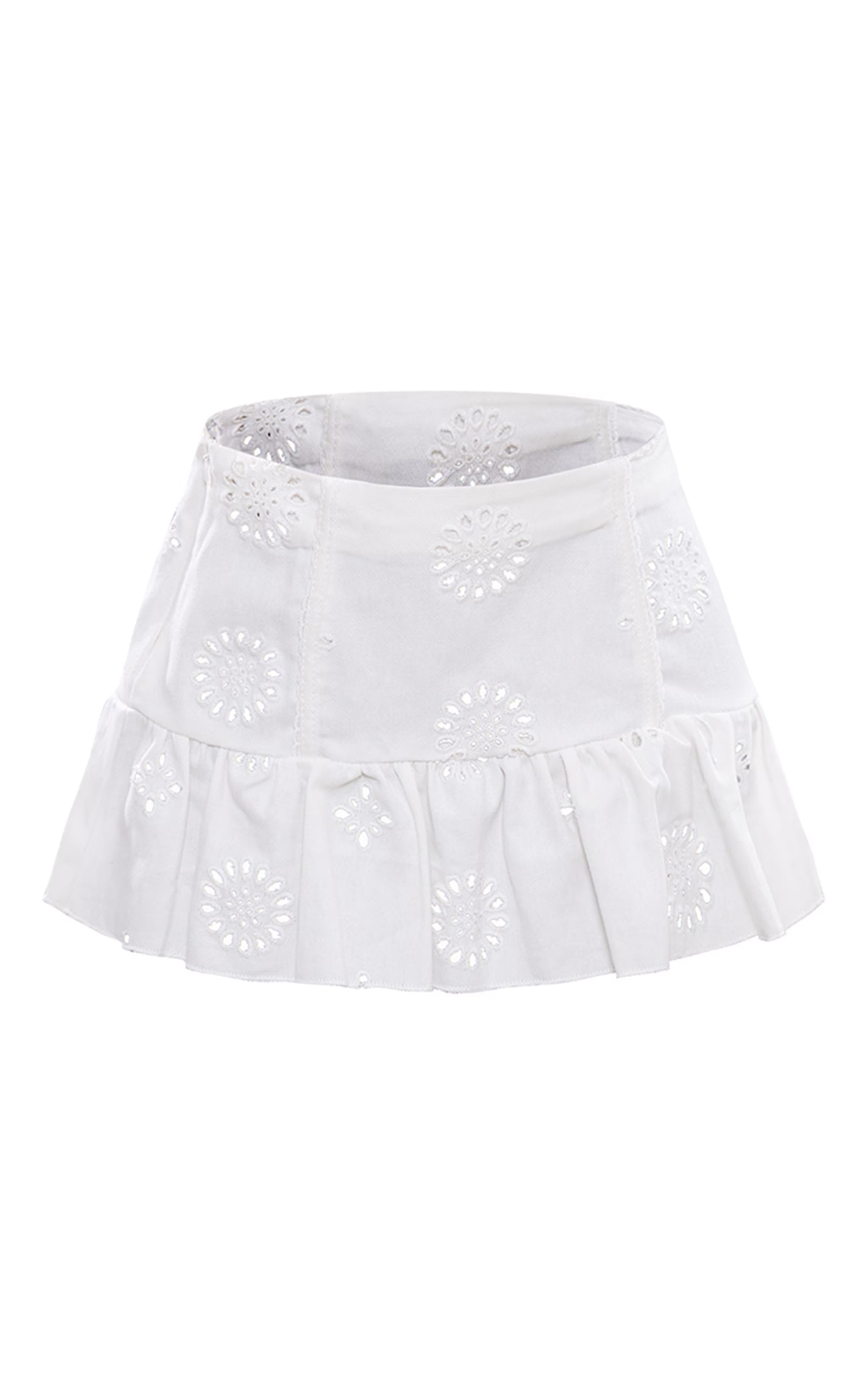 White Broderie Denim Floaty Mini Skirt | PrettyLittleThing US