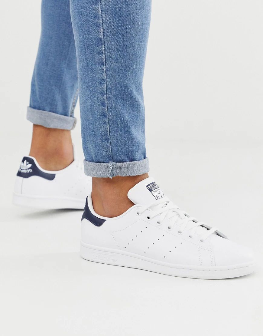 adidas Originals Stan Smith leather trainers in white and navy | ASOS (Global)