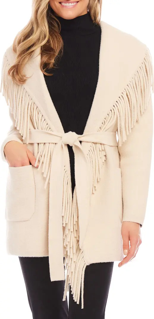 Fringe Trim Belted Sweater Coat | Nordstrom