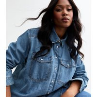 Women's Plus Size Blue Button Pocket Denim Shirt Curves New Look | New Look (UK)