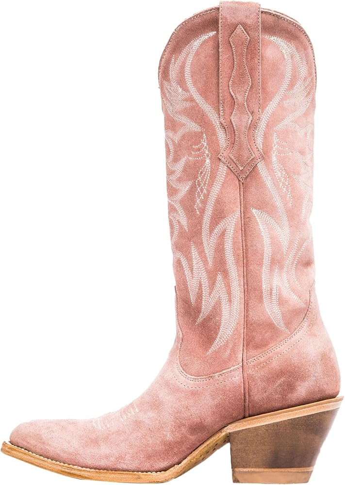 Womens Faux Suede Embroidered Cowboy Boots Pointed Toe Chunky Heel Cowboy Boots Pull On Womens Fa... | Amazon (US)
