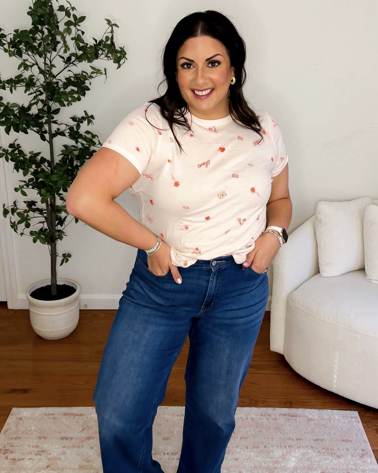 Wearing a L in these cutie Valentines Day shirts and a size 14 in the jeans 💖 

#LTKFindsUnder50 #LTKMidsize #LTKSeasonal