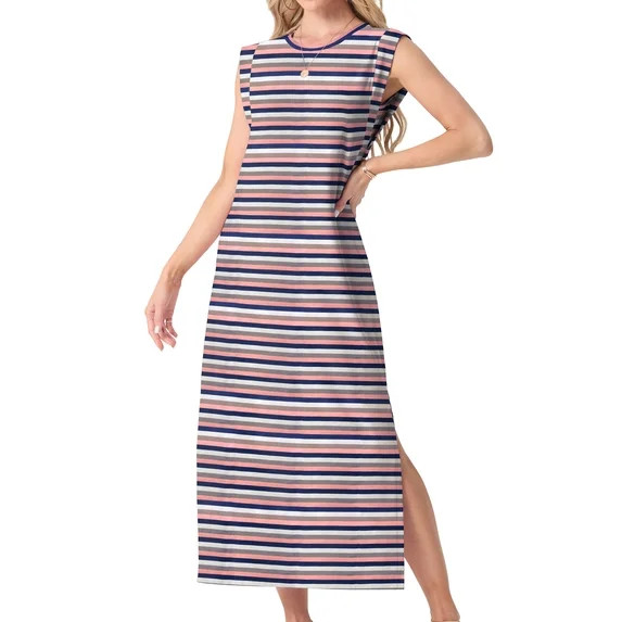 MINTREUS Nightgowns for Women Sleeveless Maxi Long Lounge Dress Lightweight Nightshirt with Pocke... | Walmart (US)