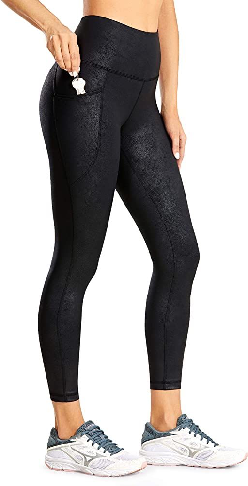 CRZ YOGA Women's Faux Leather Workout Leggings 23 Inches - High Waisted Yoga Pants Stretchy Capri... | Amazon (US)