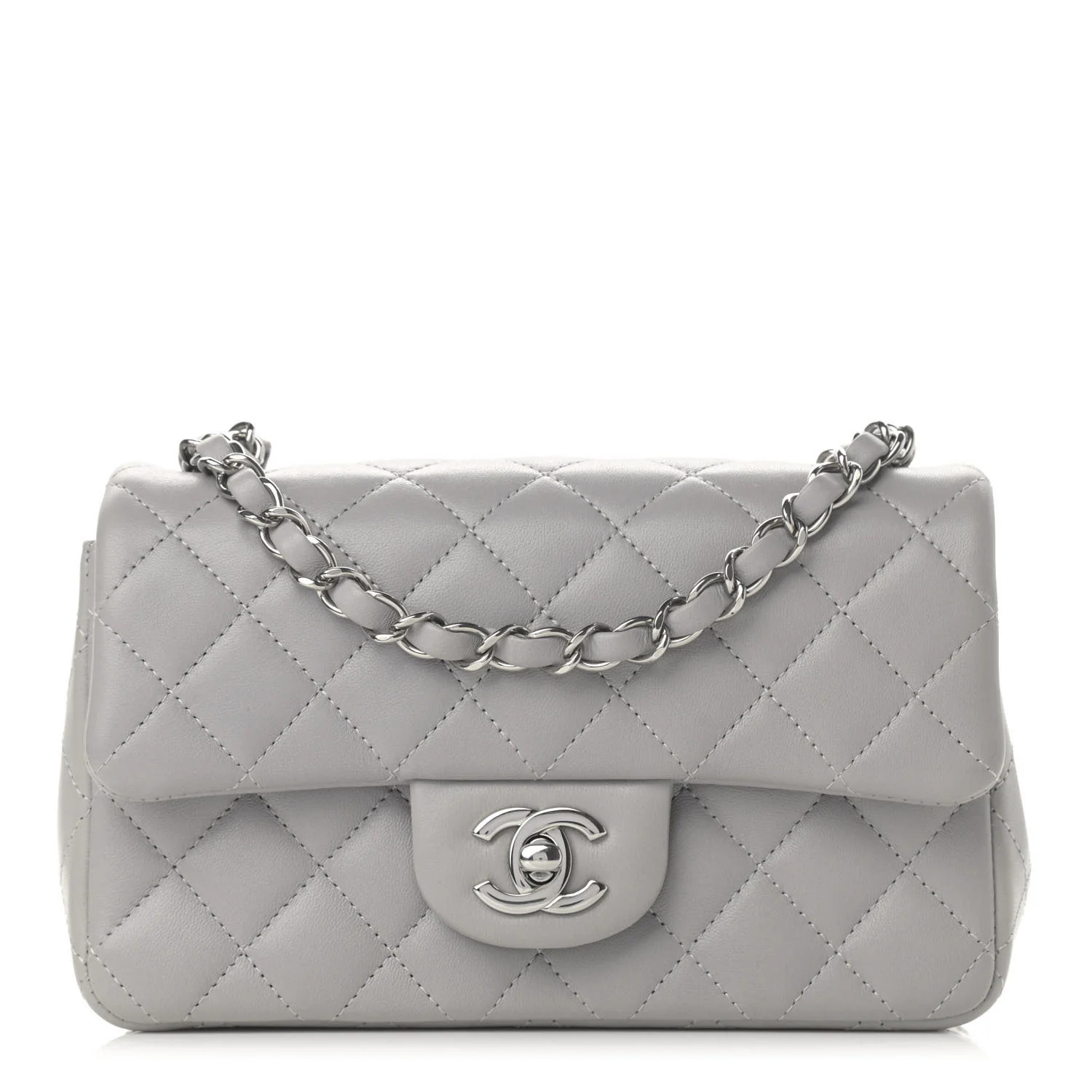 CHANEL Lambskin Quilted Mini Rectangular Flap Grey | FASHIONPHILE (US)