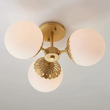 JiuZhuo Modern Mid-Century Gold 3-Light Semi-Flush Mount Light Fixture with Glass Globe Brass Chande | Amazon (US)
