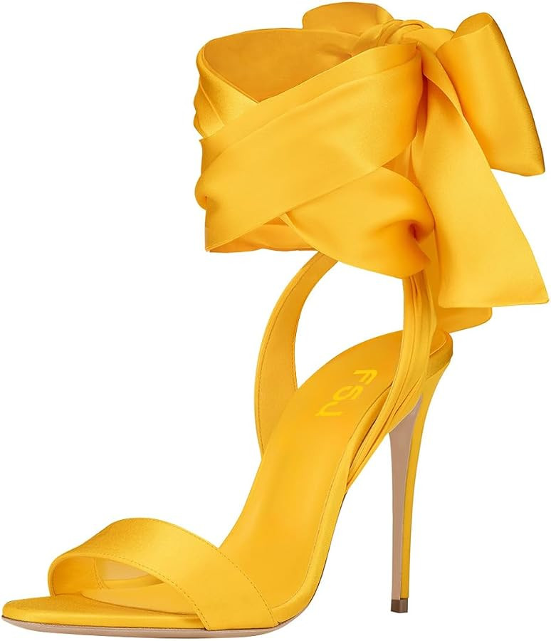 FSJ Women Open Toe Stiletto High Heel Sandals Lace-up Cute Satin Bowknot Heeled Sandals Sexy Stra... | Amazon (US)
