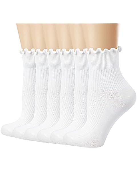 Mcool Mary Womens Socks, Ruffle Turn-Cuff Casual Ankle Socks Breathable Cool Knit Cotton Lettuce ... | Amazon (US)
