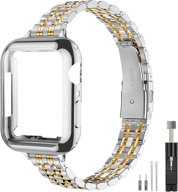 QUNDAXI Slim Watch Band Compatible with Apple Watch 41mm 45mm 42mm 44mm 40mm 38mm Metal stainless... | Amazon (US)