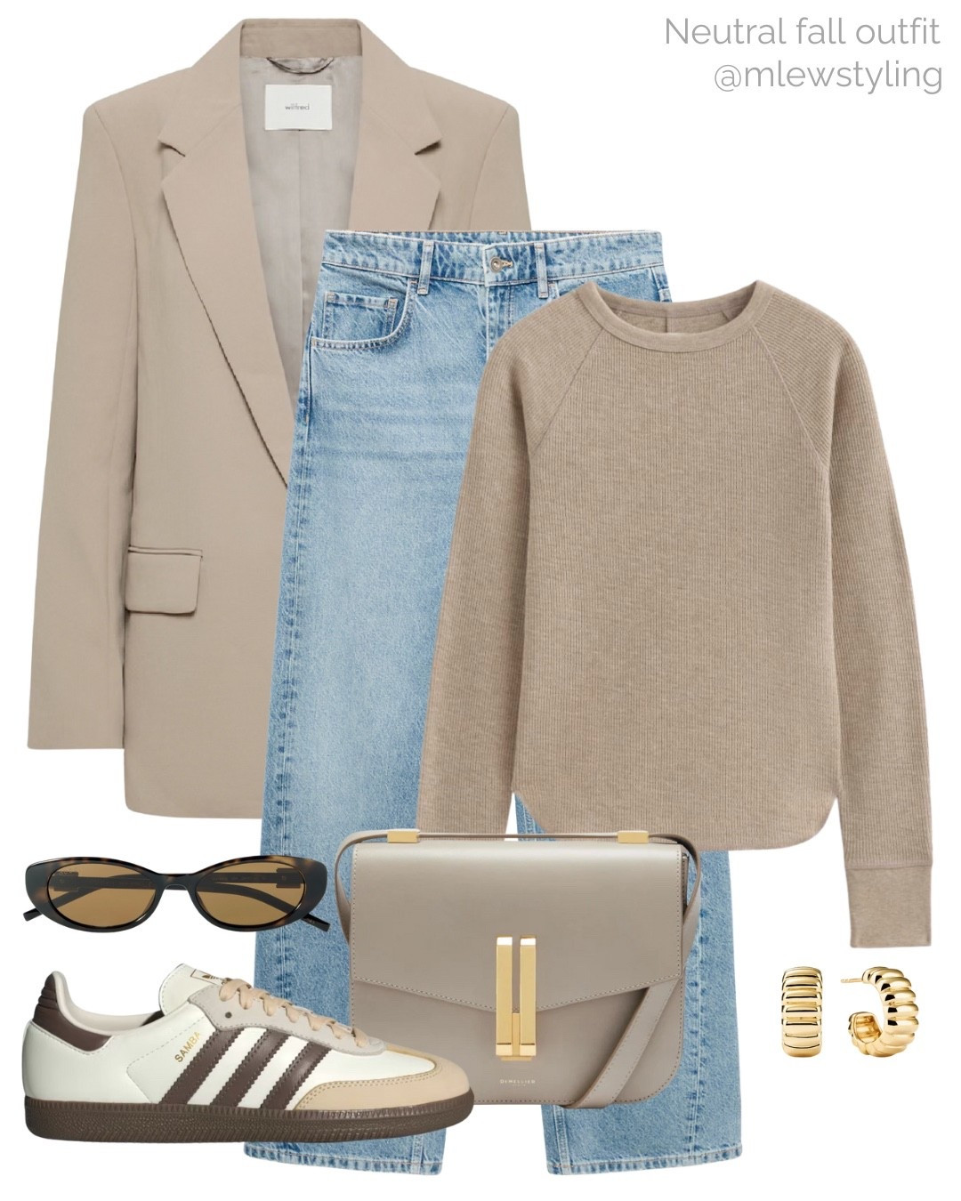 Neutral fall outfit with a taupe blazer from aritzia 🤎

Tags: mango barrel leg jeans, Everlane crewneck, adidas samba sneakers, DeMellier shoulder bag, weekend outfit, everyday look, neutral aesthetic 

#LTKItBag #LTKShoeCrush #LTKStyleTip
