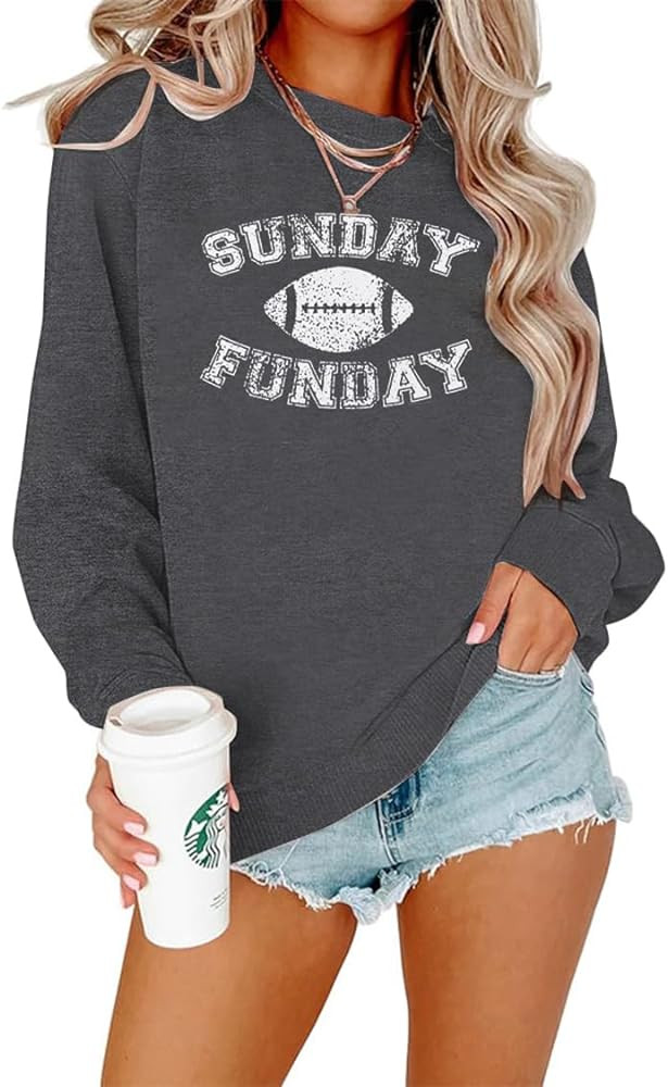 FLOYU Women Sunday Funday Sweatshirt Cute Football Graphic Pullover Game Day Weekend Tops Casual ... | Amazon (US)