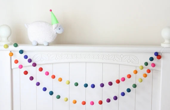 Birthday Garland Rainbow Celebration Colorful Felt Ball - Etsy | Etsy (US)