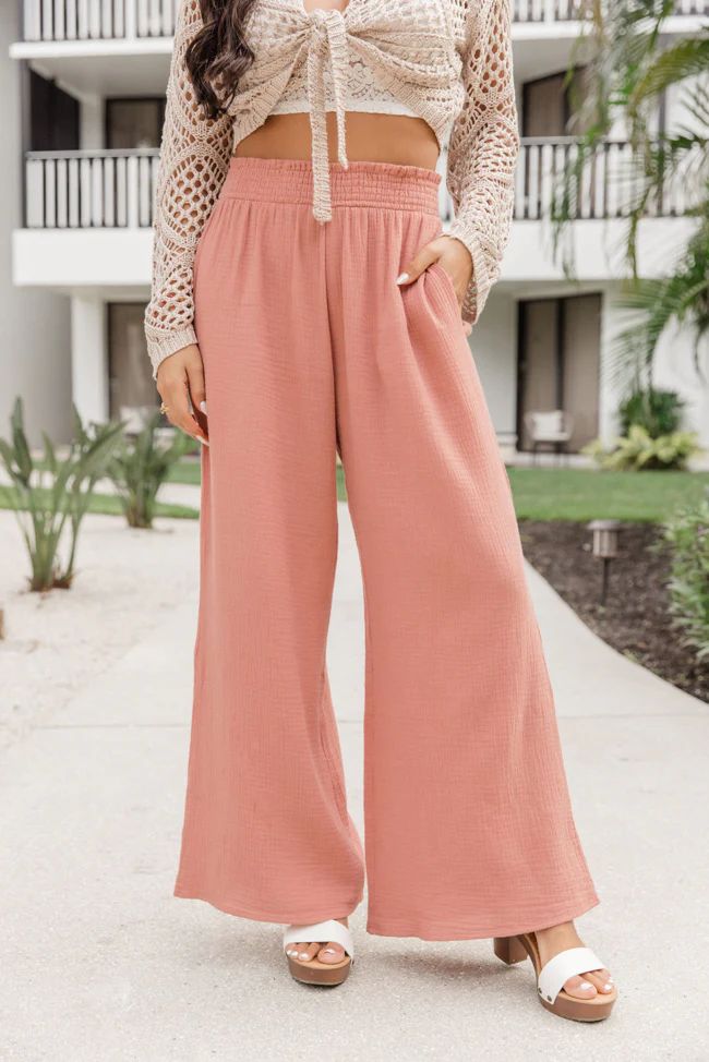 Counting Down Terracotta Gauze Beach Pants | Pink Lily