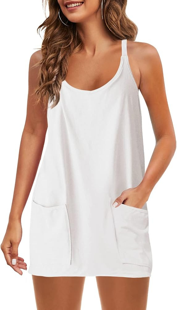 Panadila Womens Summer Sleeveless Mini Dress V Neck Spaghetti Strap Sundress Athletic Short Dress... | Amazon (US)