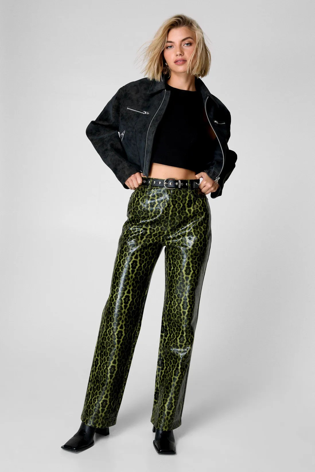 Green Leopard Faux Leather Pant | Nasty Gal US