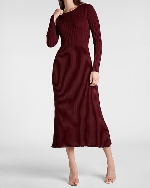 Ribbed Crew Neck Maxi Sweater Dress | Express