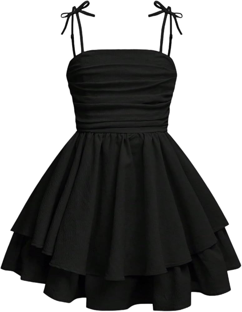 SHENHE Girl's Smocked Ruched A Line Swing Dress Layered Tie Shoulder Flowy Cami Short Dress | Amazon (US)