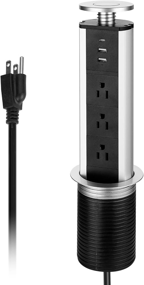 Pop Up Outlet for Kitchen Countertop, 3.35" Hole Size Grommet Power Pop Out Outlet with USB-C, Pu... | Amazon (US)