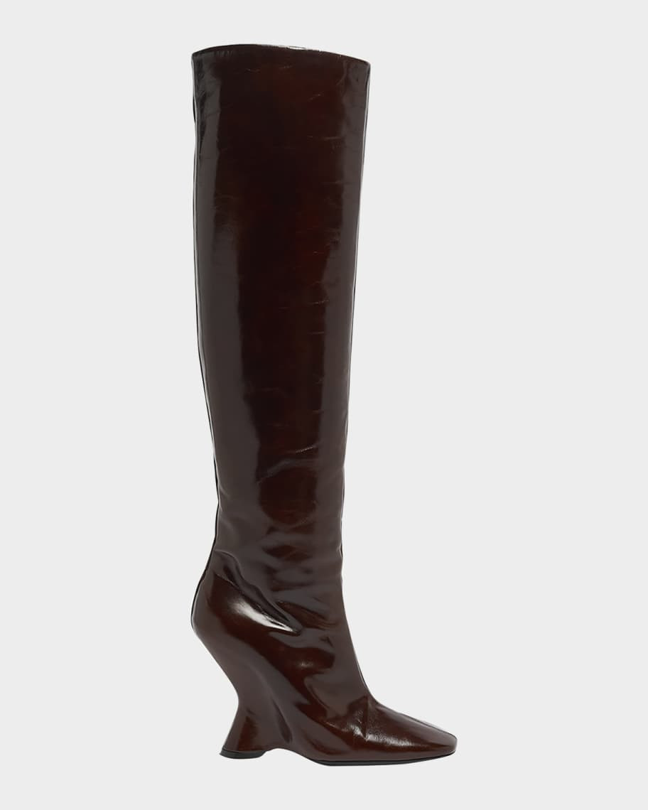 Dries Van Noten Glove Leather Wedge Knee Boots | Neiman Marcus