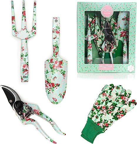 Garden Tools Set (4 pcs) - Garden Shears, Trowel, Hand Cultivator - Floral Gardening Tools for Wo... | Amazon (US)