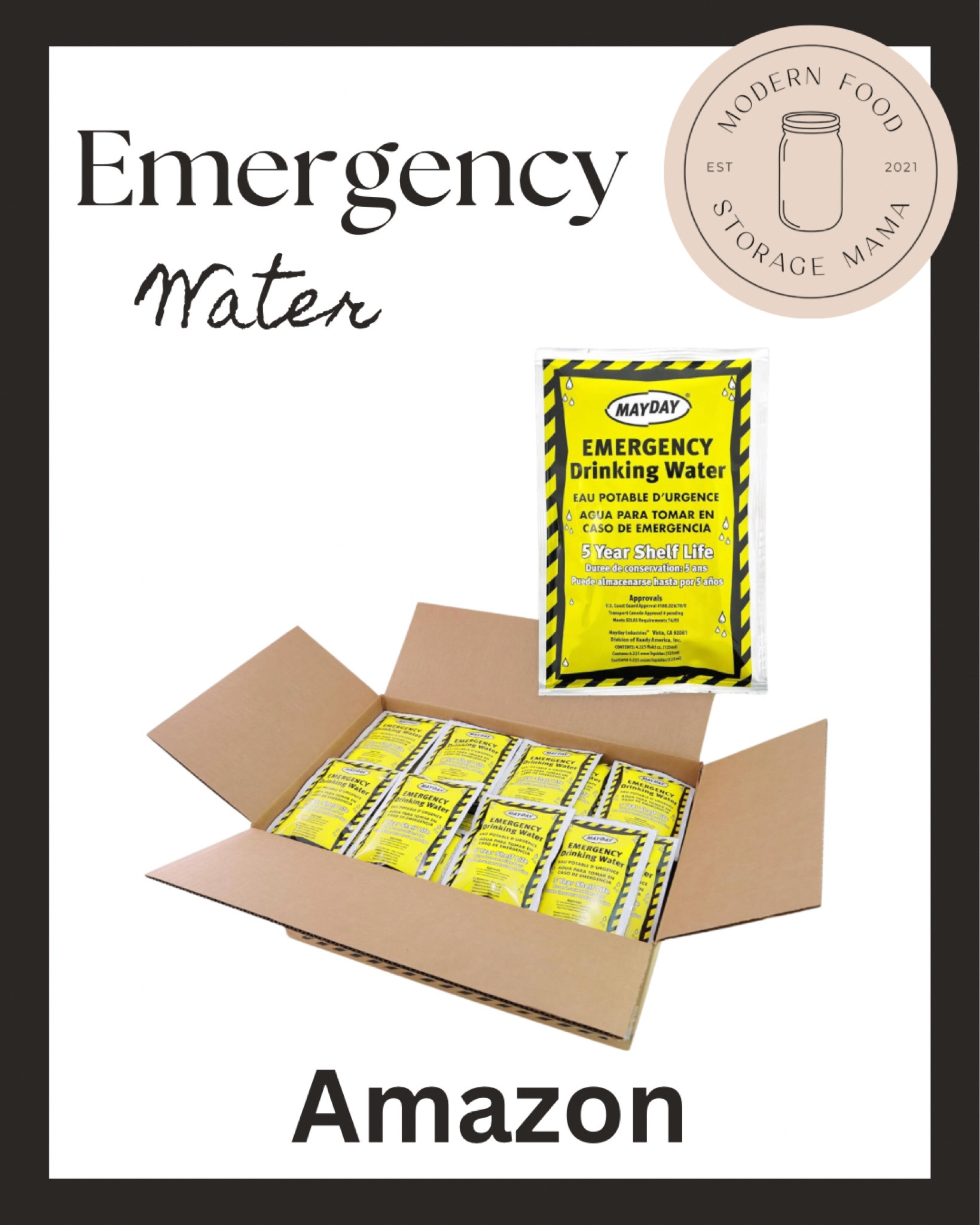 Did you know you can only survive 3-days without water? I recommend buying emergency water pouches to use in your 72-hour kits (bug-out bags, evacuation bags).