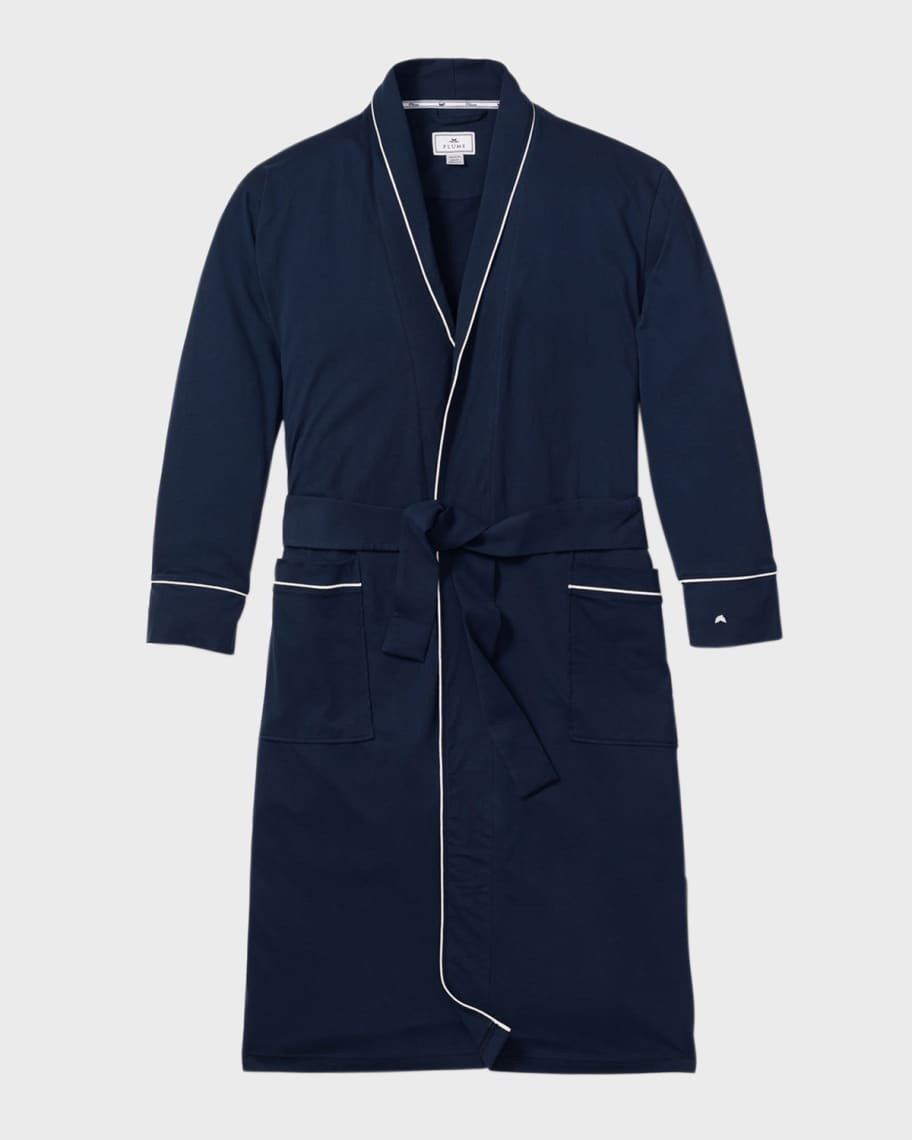 Petite Plume Men's Luxe Pima Cotton Navy Robe | Neiman Marcus