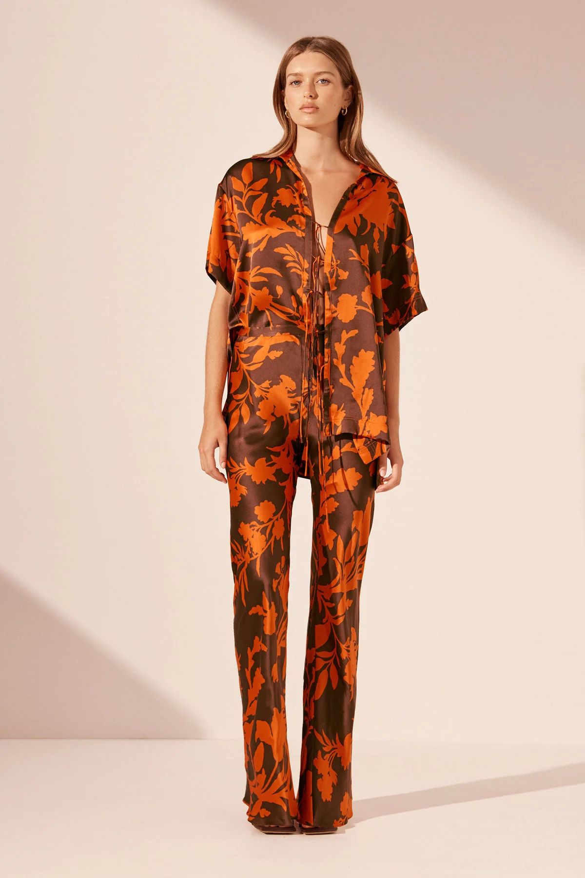 FLORA SILK BIAS CUT PANT | PAPRIKA ORANGE/CHOCOLATE | PANTS | SHONA JOY | Shona Joy