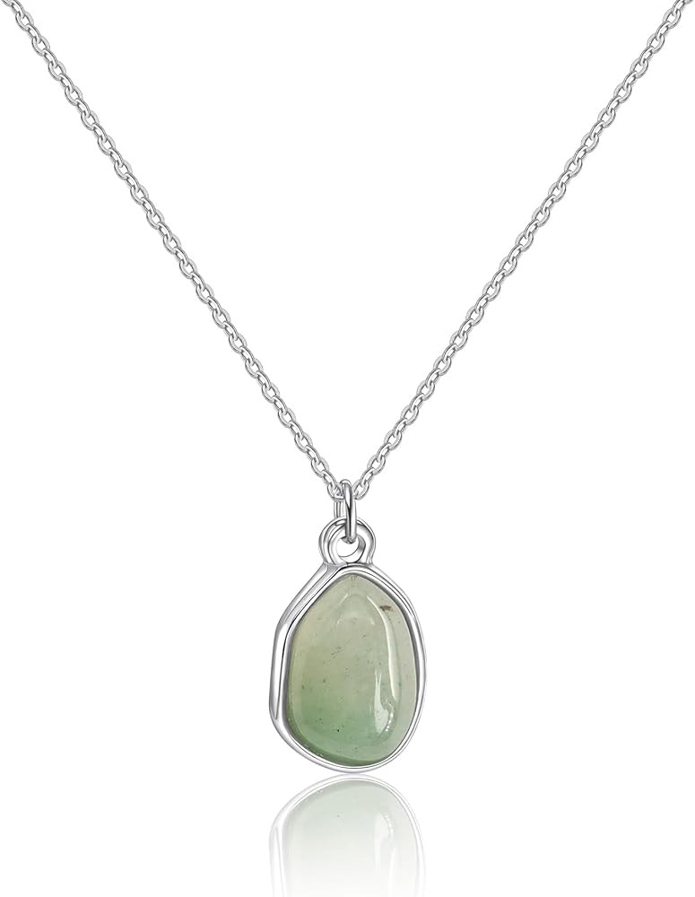 Gemstone Pendant Necklace, Crystal Necklace Teardrop Pendant Necklace Stone Bezel Pendant Necklac... | Amazon (US)
