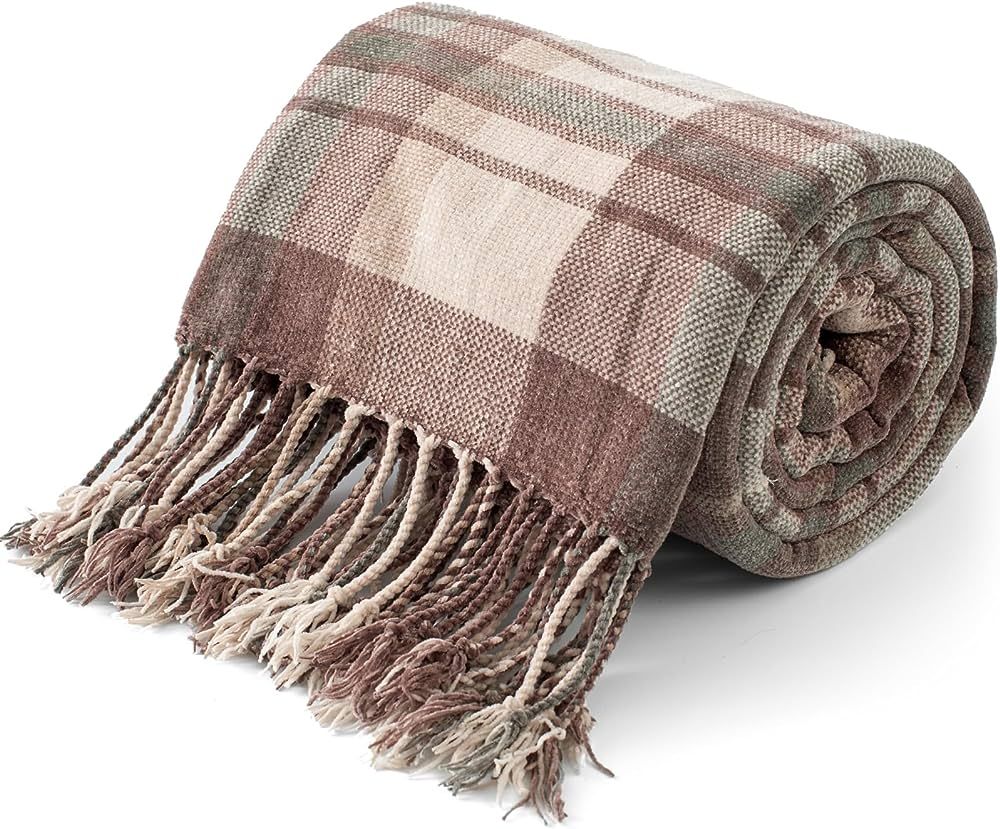 VERAMUSE Chenille Throw Blankets for Couch - 50" x 60" Plaid Throw Blanket with Tassels, Soft Lig... | Amazon (CA)