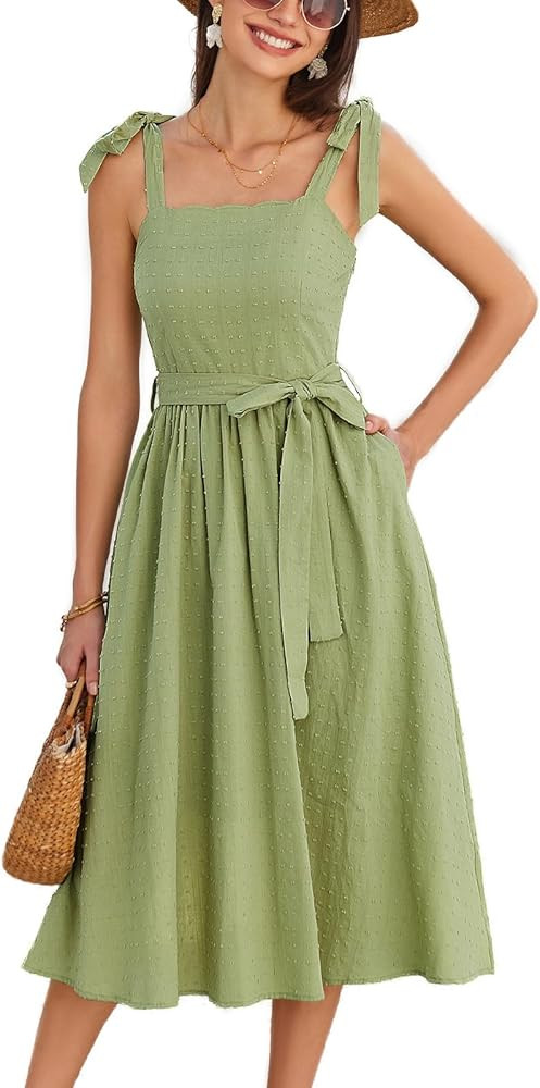 GRACE KARIN Women's 2024 Summer Midi Dress Casual Sleeveless Spaghetti Strap Smocked A Line Long ... | Amazon (US)