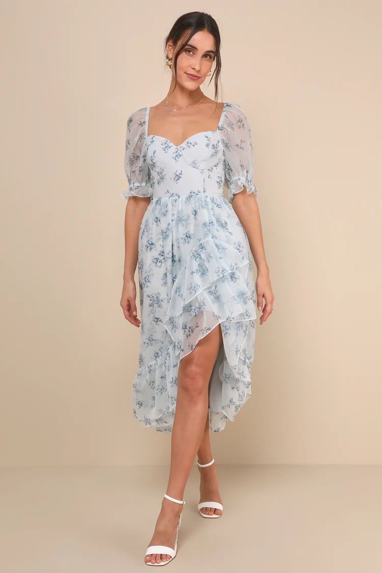 Luxe Brilliance Light Blue Floral Organza Floral Midi Dress | Lulus