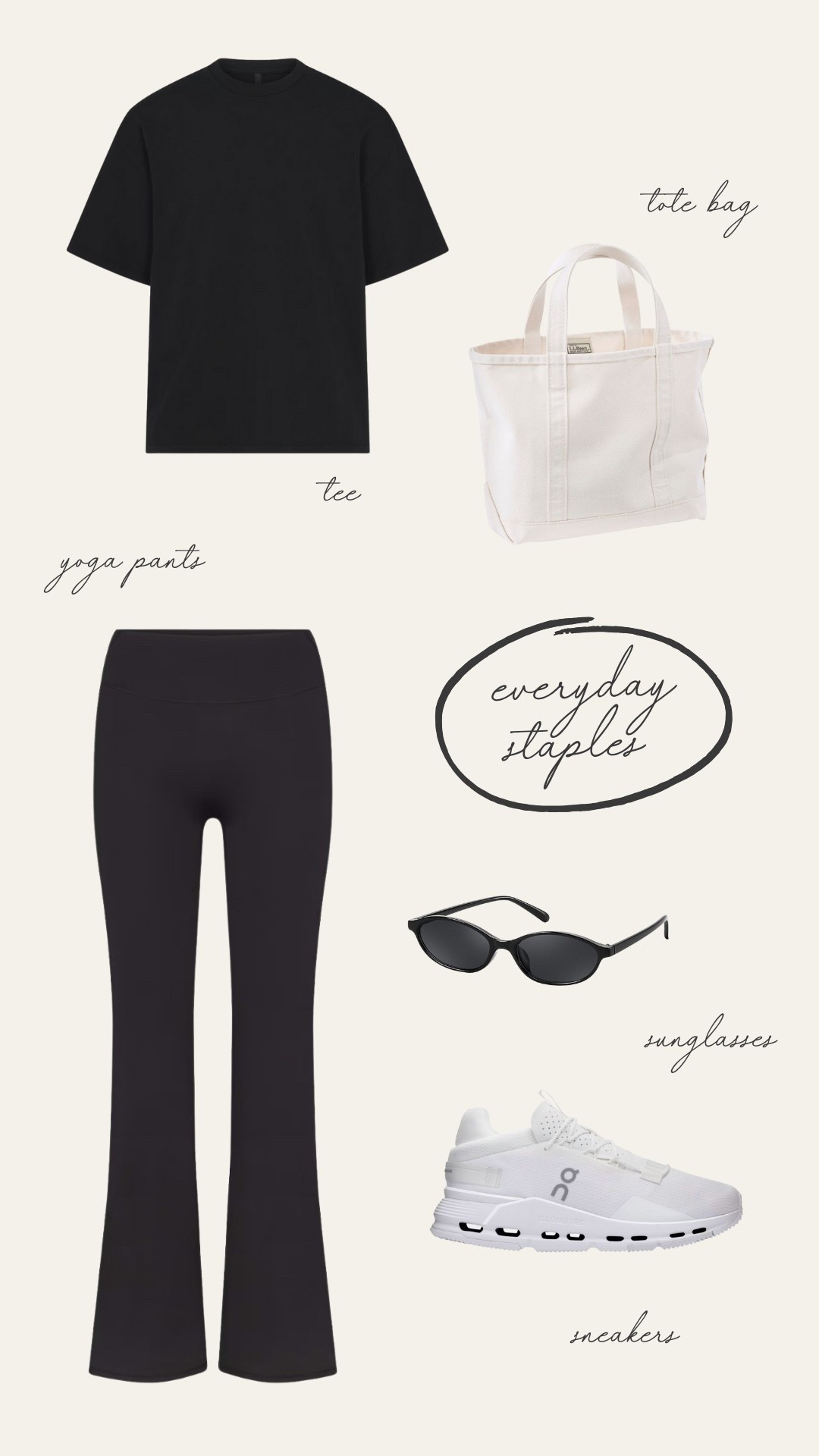 everyday essentials

tote bag
tee
yoga pants
sunglasses 
sneakers


#LTKHoliday #LTKdayinmylife #LTKGiftGuide