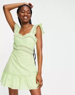 Miss Selfridge lace insert textured mini dress in lime green | ASOS | ASOS (Global)