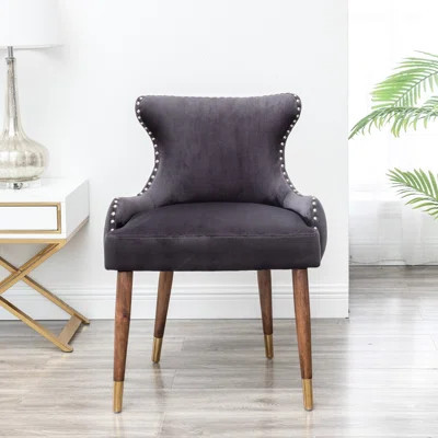 Contemporary Style Pink Velvet Chair - Dense Foam Cushion, Button Back, Gold Trim, Strong Legs Seating Filled, Curved Nailhead Solid Rubberwood Base | Wayfair North America