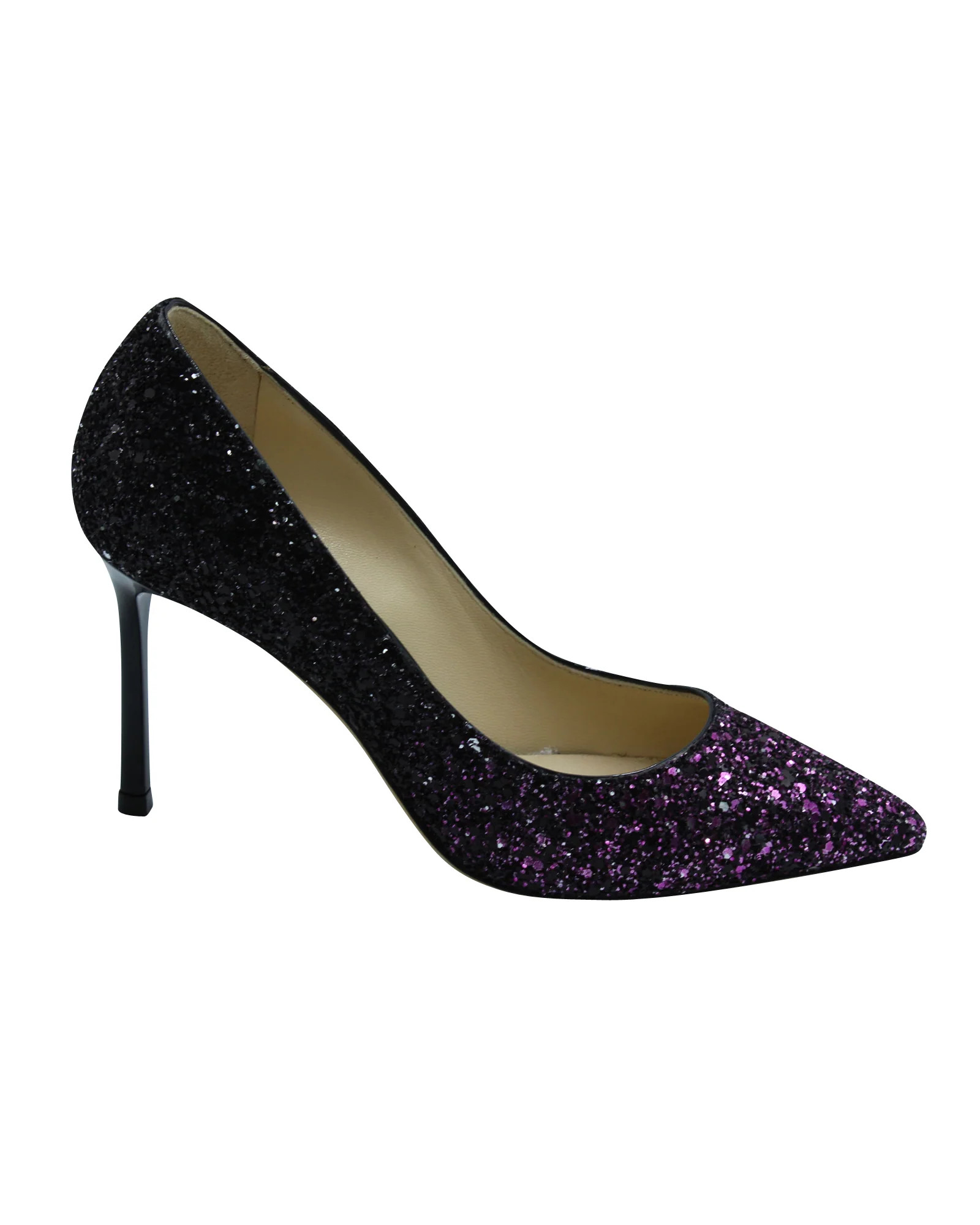 Jimmy Choo Romy 100 Pumps in Pink and Black Glitter | Shop Simon