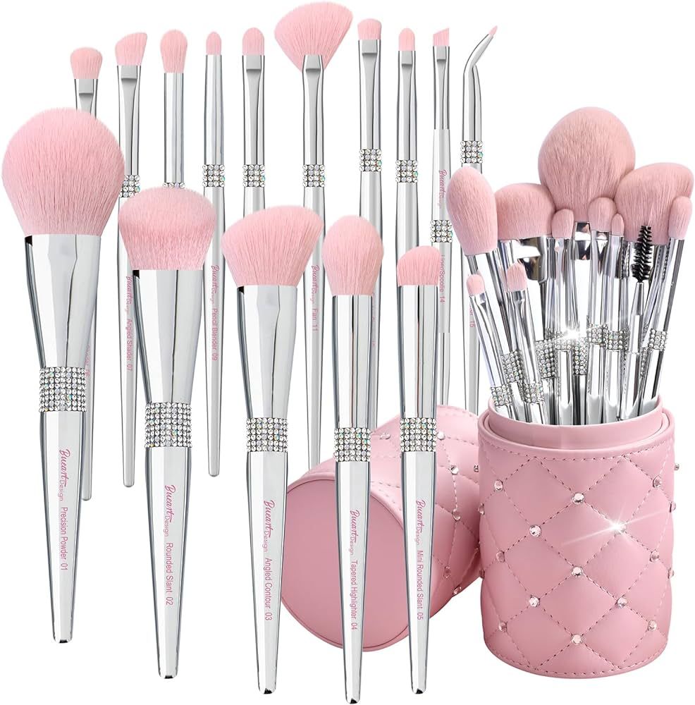 Bueart Design Elegant pink Ultra soft labeled Makeup Brushes Sets with Cute Brush Holder case mak... | Amazon (US)