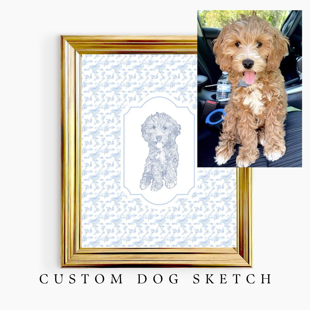 Custom Pet Sketch, Chinoiserie Dog Art, Custom Dog Art, Blue and White Art, Dog Mom Gift, Grand M... | Etsy (US)