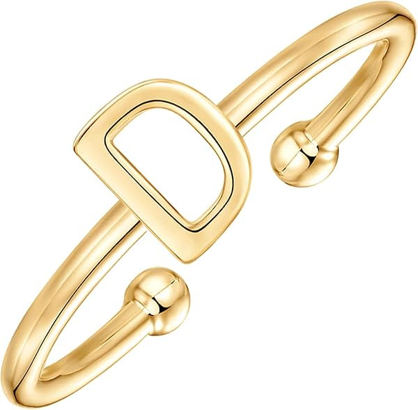 PAVOI 14K Gold Plated Initial Adjustable Ring | Womens Initial Ring | Fasion Ring Women | Amazon (US)