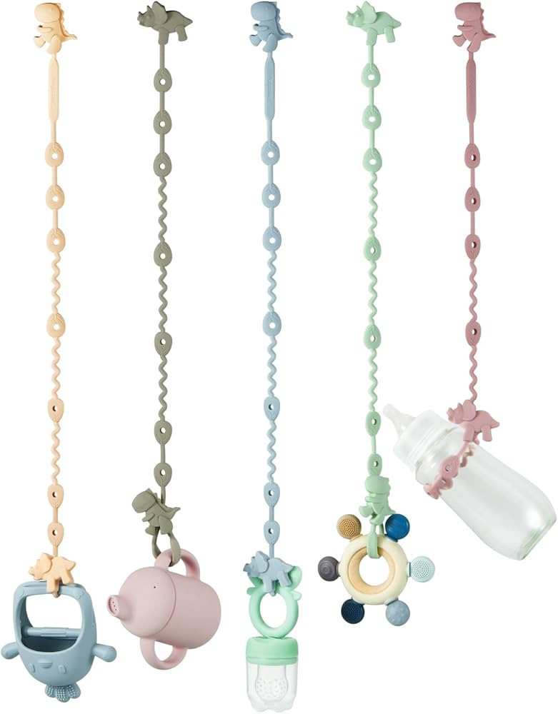 PandaEar Baby Toy Straps - 5 Pack Dinosaur Silicone Pacifier Teether Harness Straps - Adjustable ... | Amazon (US)