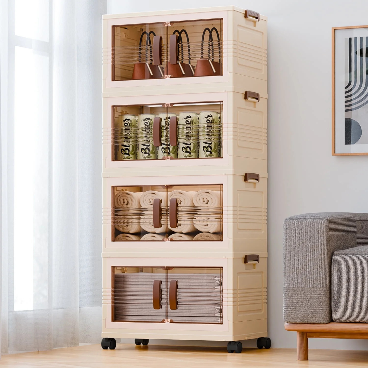 TINANA Plastic Storage Bins with Lids, 4 Tier 124QT Stackable Storage Containers with Wheels, Fol... | Walmart (US)