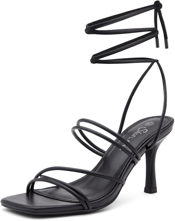 Shoe Land Women's Strappy Heels – Square Open Toe Lace-Up Heeled Sandals with Adjustable Ankle ... | Amazon (US)