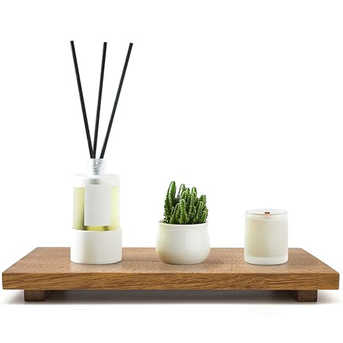Large 16" Acacia Wood Riser Pedestal Stand – Farmhouse Wood Display Riser for Kitchen and Bathroom Décor - Counter Display, Plant Stand, Jewelry Holder, Vanity Tray, Candle Stand (L:16"x8"x1.57") | Amazon (US)