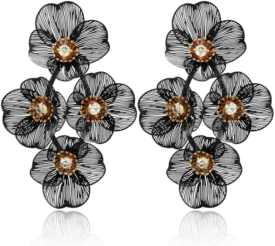 Flower Earrings Hollow Out Floral Earrings Dangle Trendy Metallic Flower Earring for Women | Amazon (US)