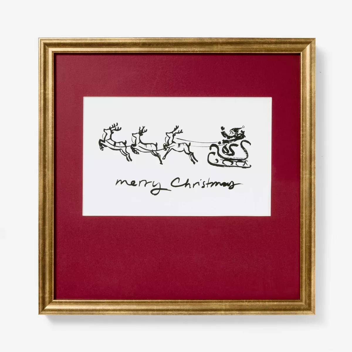 14"x14" Merry Christmas Santa and Reindeer Framed Wall Art Print - Threshold™ designed with Stu... | Target