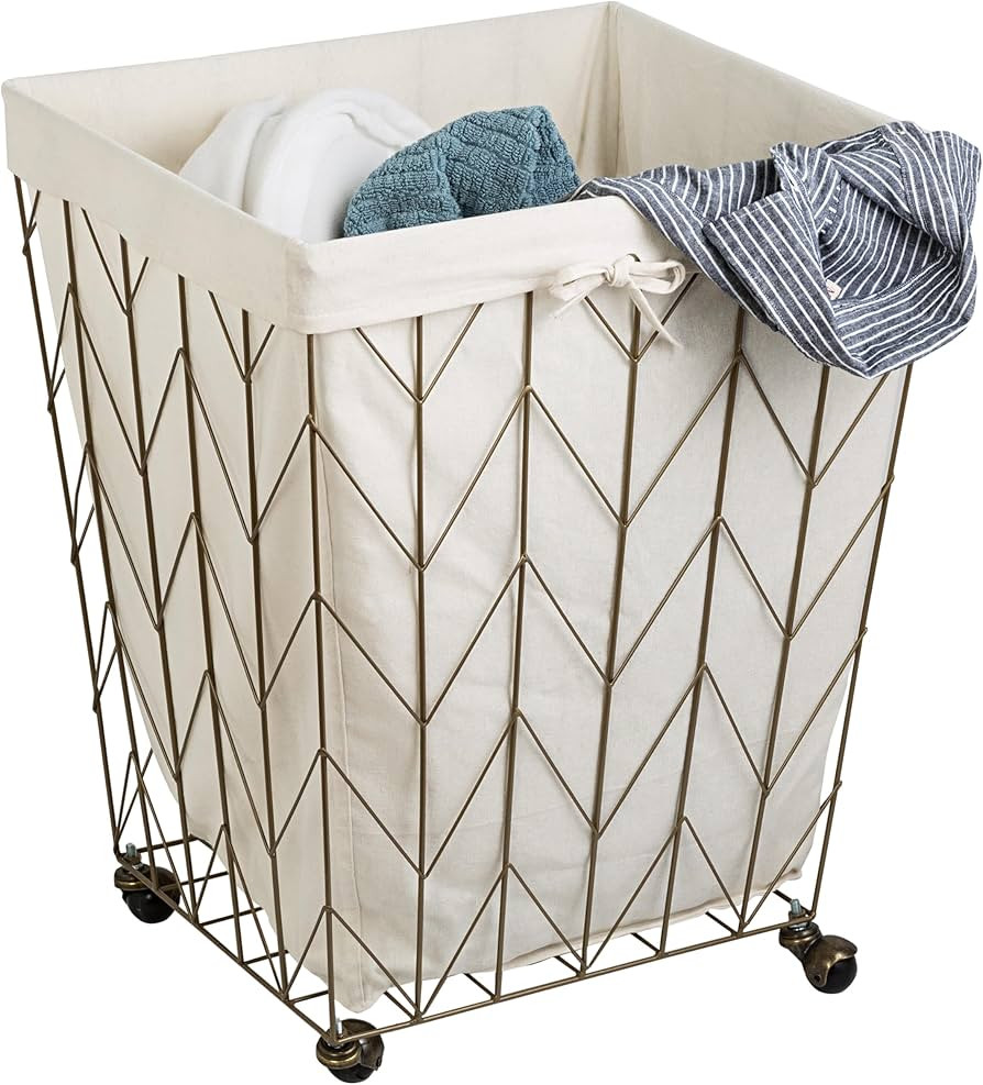 Coastal Collection Wire Laundry Hamper w/Canvas Liner & Wheels, Bronze | Amazon (US)