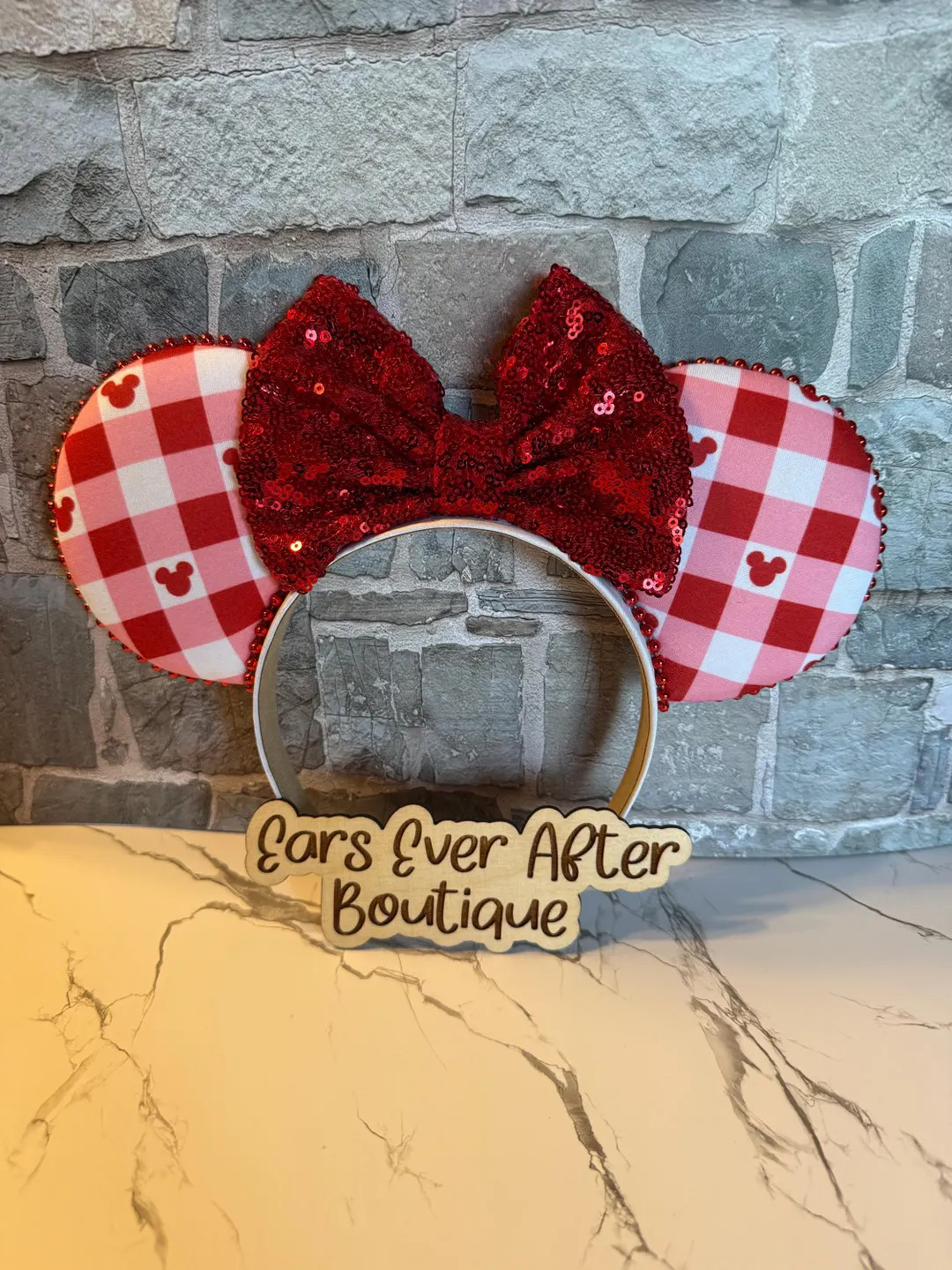 Valentine Day Ears, Red Checkered Handcrafted Mouse Ears - Etsy | Etsy (US)