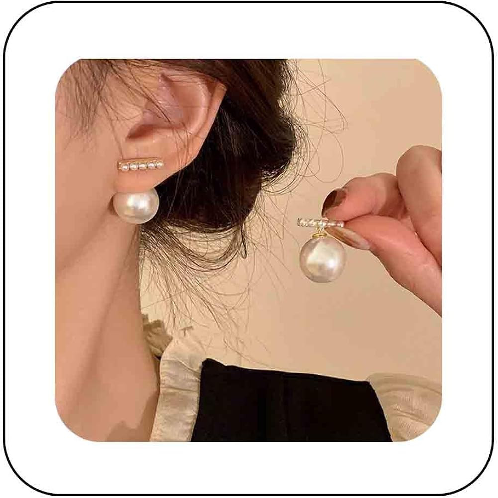 Boho Pearl Ear Jackets Earrings Gold Pearl Stud Earrings Vintage Pearl Front Back Earrings Double... | Amazon (US)